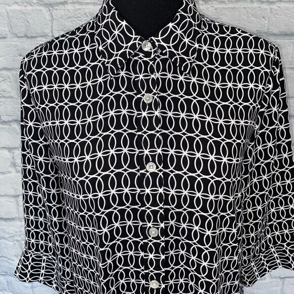 Blair button down 3/4 sleeve print top black & white sz medium women - Picture 4 of 10